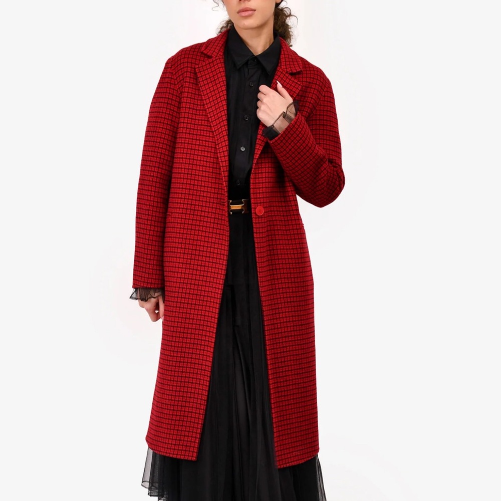 Sandro Red Checkered Wool Coat